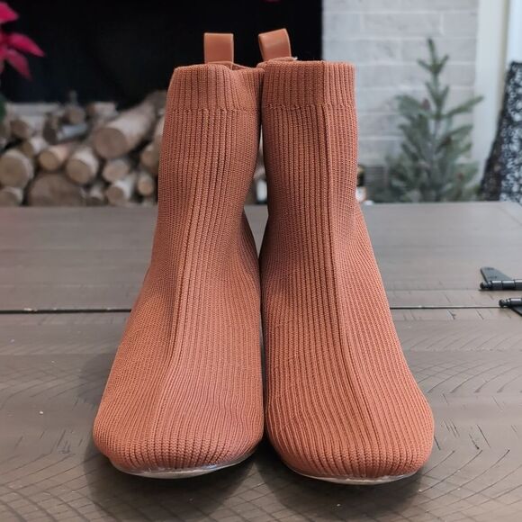 Joie Revolve Neely Sock Ribbed Ankle Booties Sz 8.5 Chestnut Brown Block Heel - Picture 4 of 12